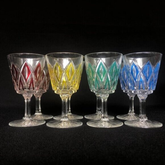 Vintage VMC Reims French Harlequin Crystal Wine Glasses Set of 3, 1 Red 2 Yellow - Picture 13 of 13